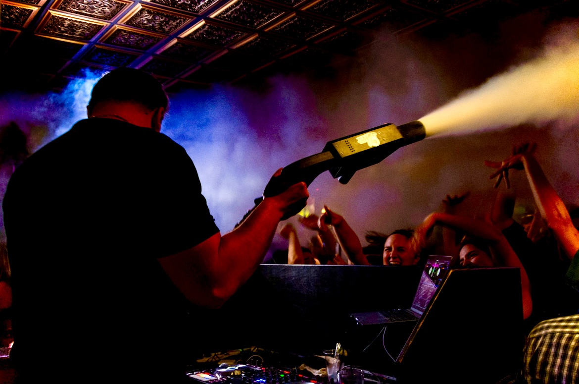 DJ Salvo with co2 gun at a club